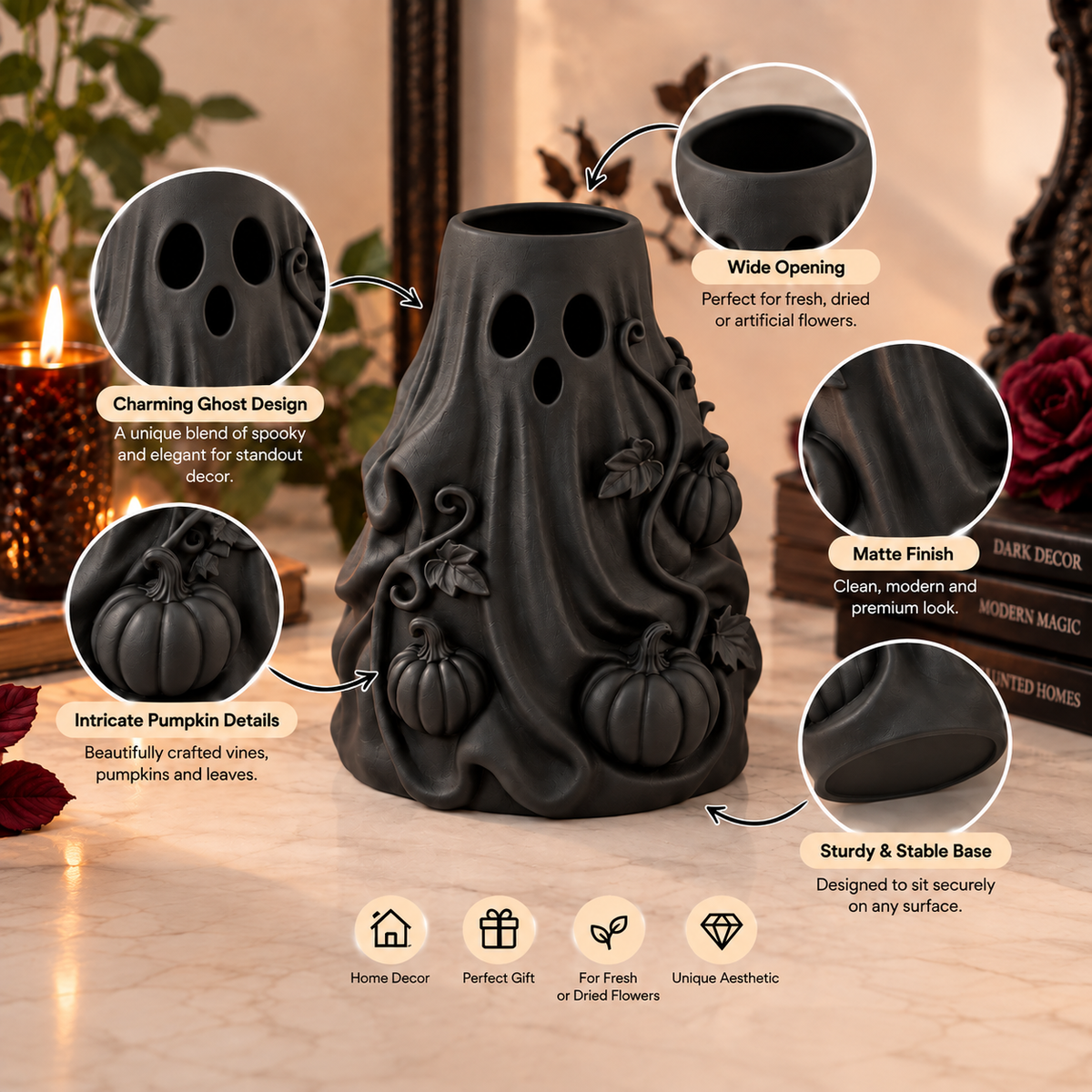 Halloween Ghost Flower Vase – Samhain Ghost Vase & Gothic Home Decor
