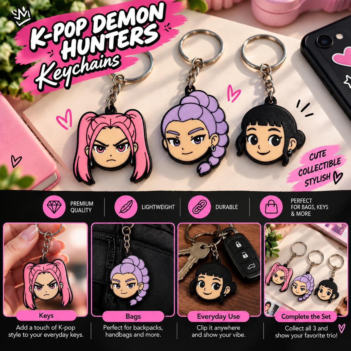 K-Pop Demon Hunters Netflix Huntrix Keychains