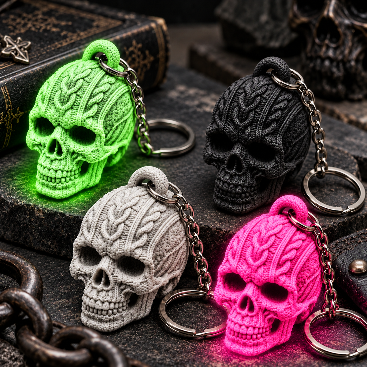 Knitted Skull Keychain – Spooky Halloween