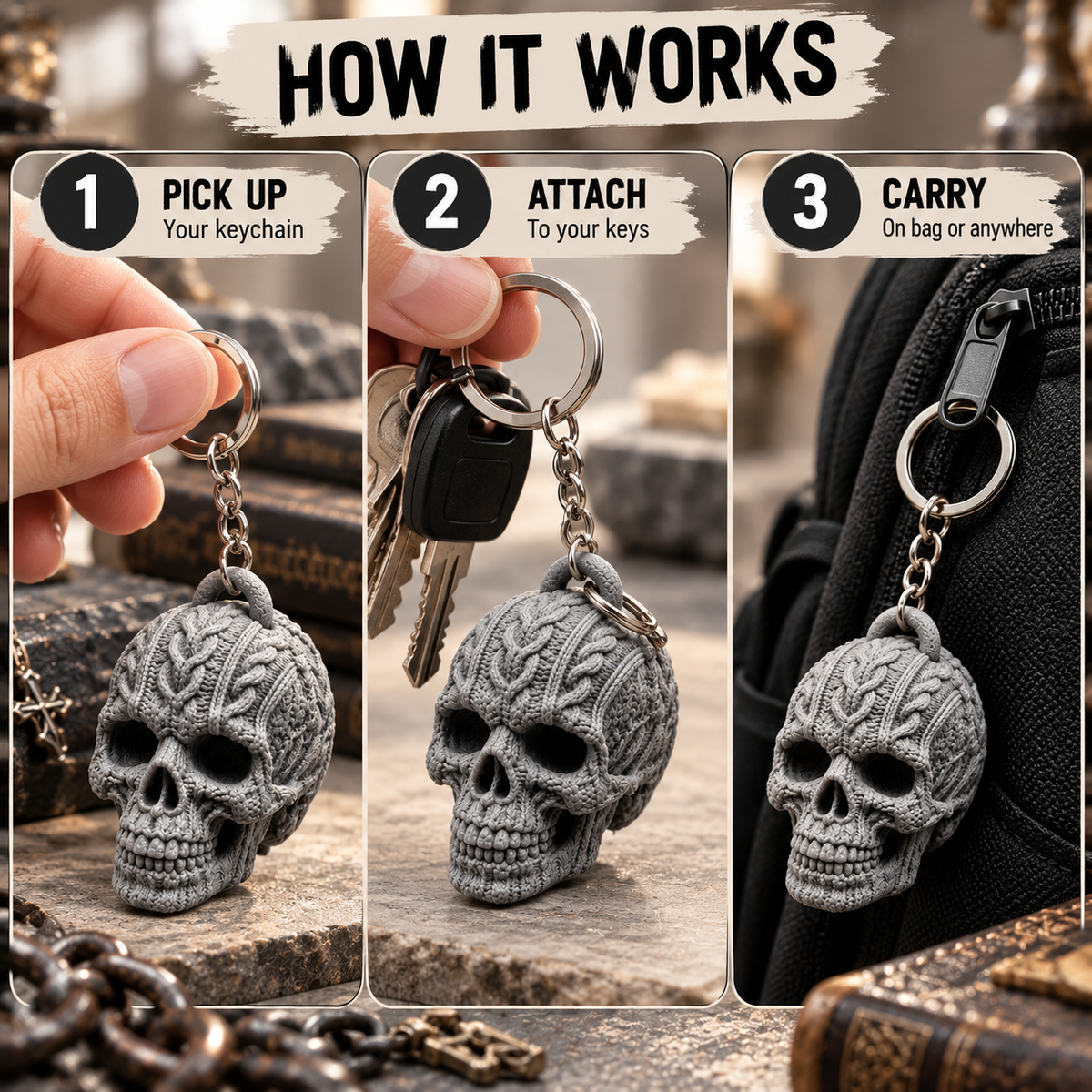 Knitted Skull Keychain – Spooky Halloween