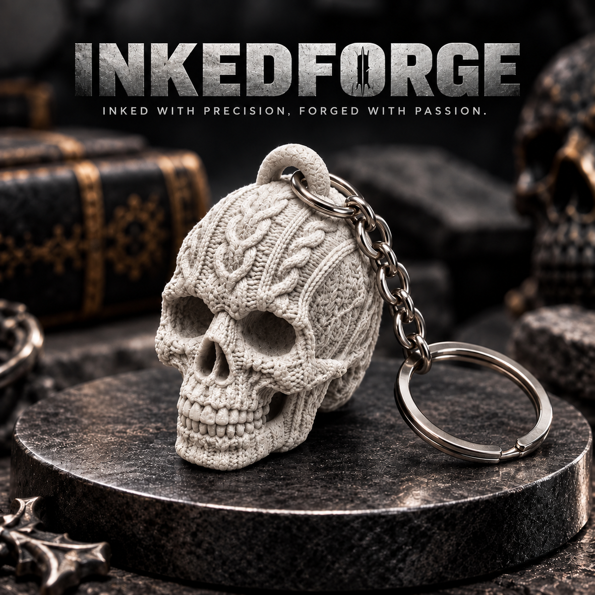 Knitted Skull Keychain – Spooky Halloween