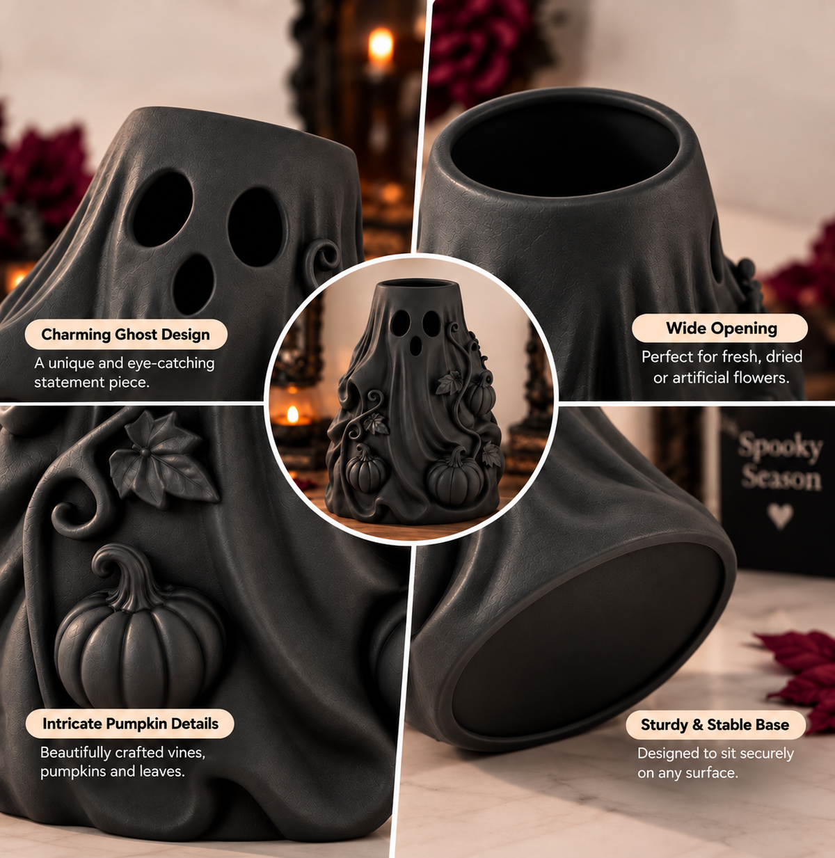 Halloween Ghost Flower Vase – Samhain Ghost Vase & Gothic Home Decor