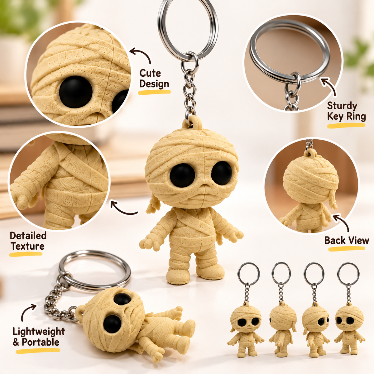 Set of 4 - Mini Mummy Set - Toy/Keychain