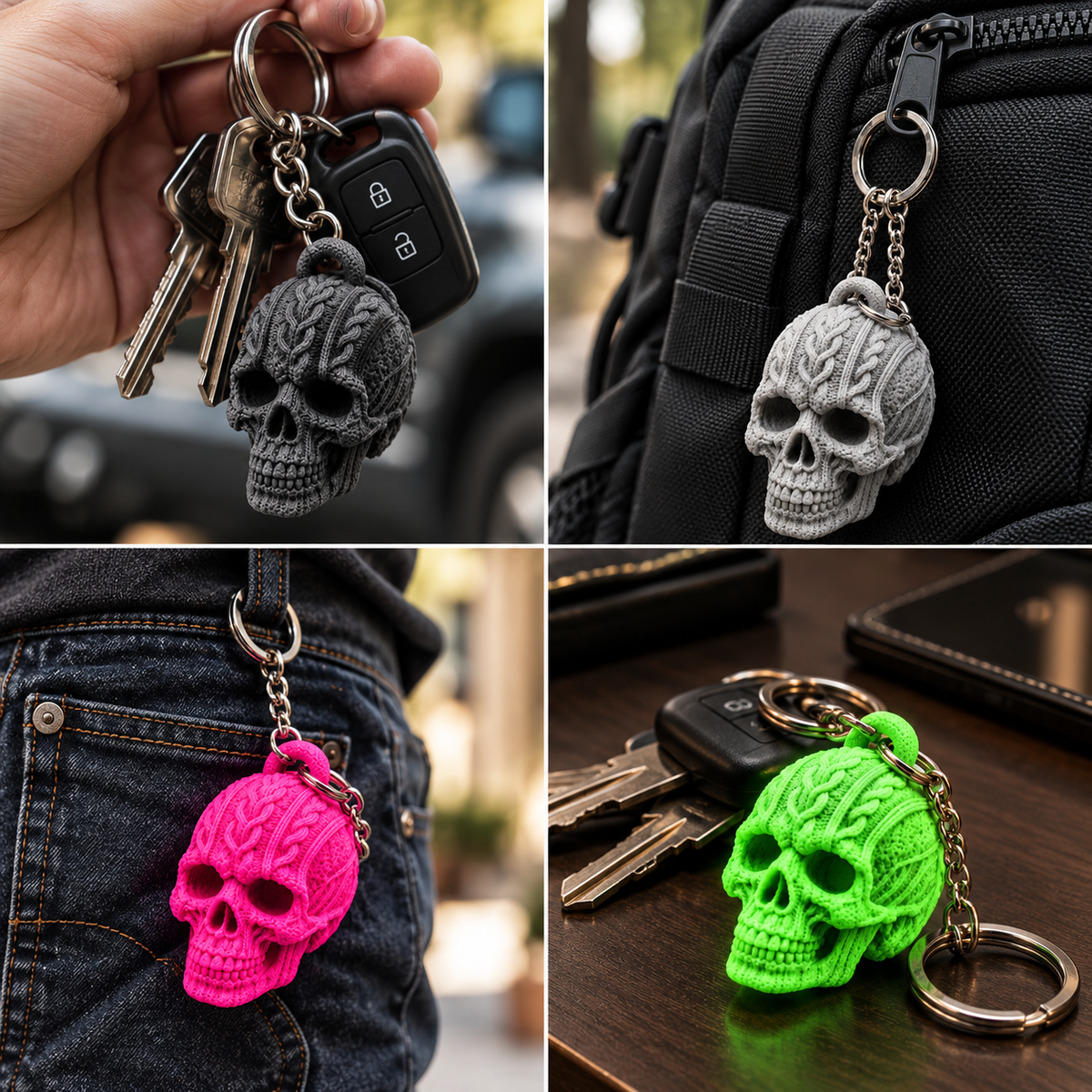Knitted Skull Keychain – Spooky Halloween